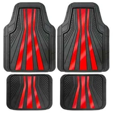 Auto Drive 4 Piece Black and Red Floor Mat Set