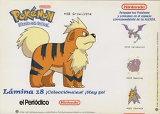2000 POKÉMON GROWLITHE Big Sticker Sheet 8.25" x 6" (21 x 15 cm.) Promo Spain