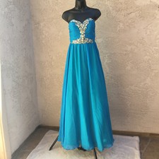 Pageant Prom Party Dress Peacock Blue Sequin Beads Masquerade Strapless 3 4 300