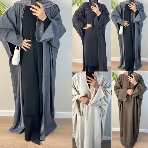 Muslim Women Open Kimono Abaya Cardigan Maxi Dress Dubai Arab Robe Dress Gown - Picture 9 of 22