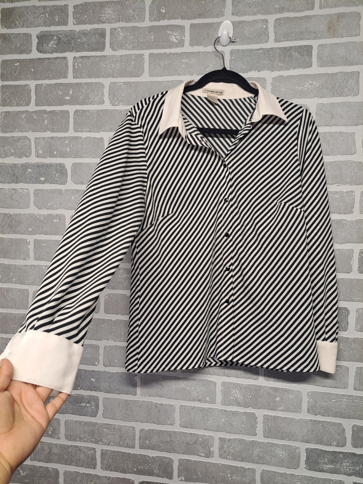 Notations 90s Striped Button Down,Long Sleeve Cla… - image 4