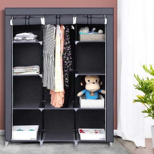 67"Portable Closet Wardrobe Clothes Storage Organizer Armoire Shelf Fabric Cover