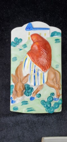 4 Vintage Ceramic Wall Pockets Japan Luster Sailboat Apple Woman Riding Donkey - Picture 4 of 14
