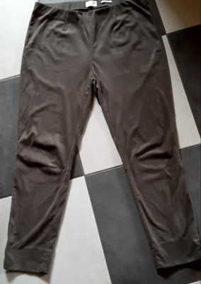 SEDUCTIVE Sabrina Pants 7/8 Siz 42 Khaki Trousers Elastic Waist Ankle Faux Suede