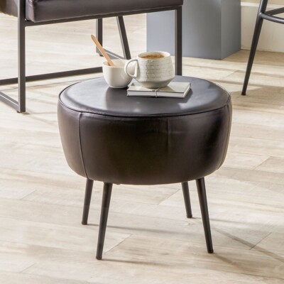 Echtleder Fußhocker Retro Leder Zimmer für Wohnzimmer Eck Akzent Stuhl