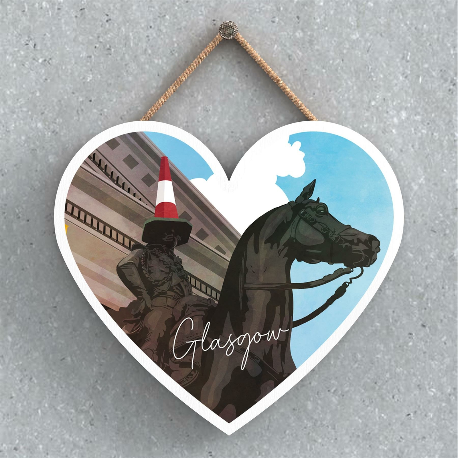 DUKE OF WELLINGTON STATUE DAYLIGHT GLASGOW SCOTLANDS LANDSCAPE HEART PLAQUE