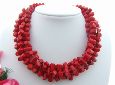 S041410 5 Strands Red Coral Torsade Necklace