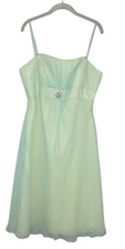 Mori Lee Bridesmaid Green Teal Chiffon Tulle Knee Length Dress Sz 15/16