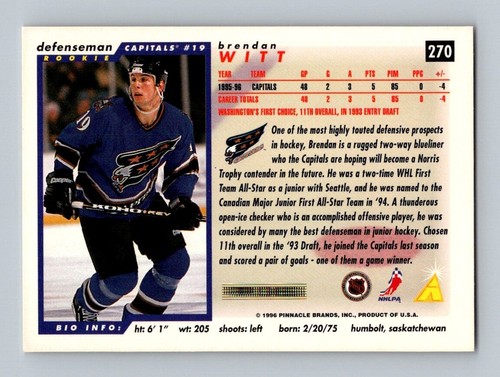1996-97 Score Brendan Witt Washington Capitals #270 - Picture 2 of 2