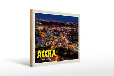 Holzschild Reise 40x30 cm Accra Ghana Stadt bei Nacht Deko Schild
