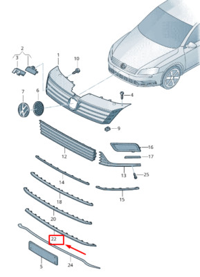 VW Passat B7 36 Front Bumper Vent Grille Trim 3AA853101A041 New OEM