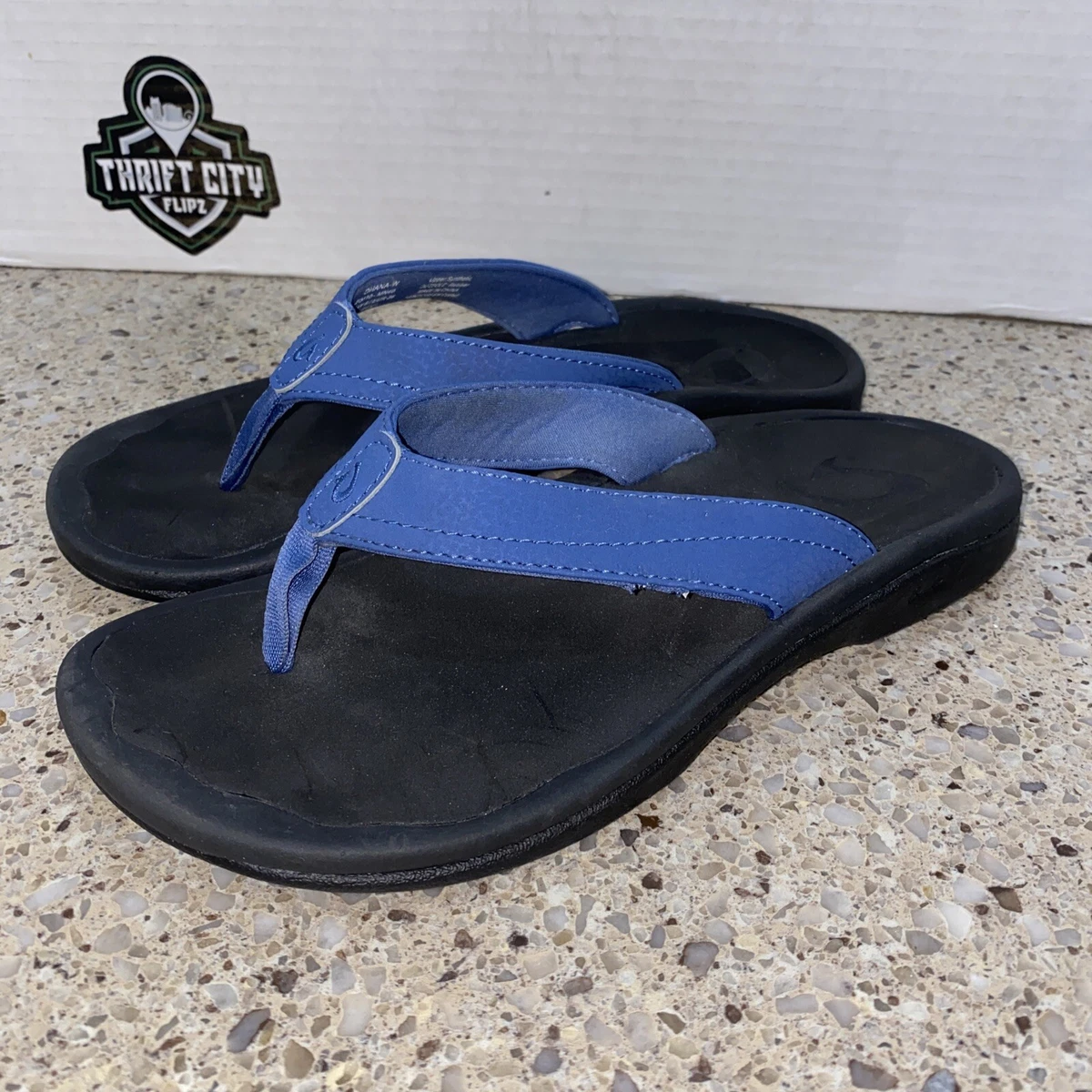 Olukai Ohana Flip Flop Sandals Shoes Womens Size 36 Marine Blue Black US  Size 6