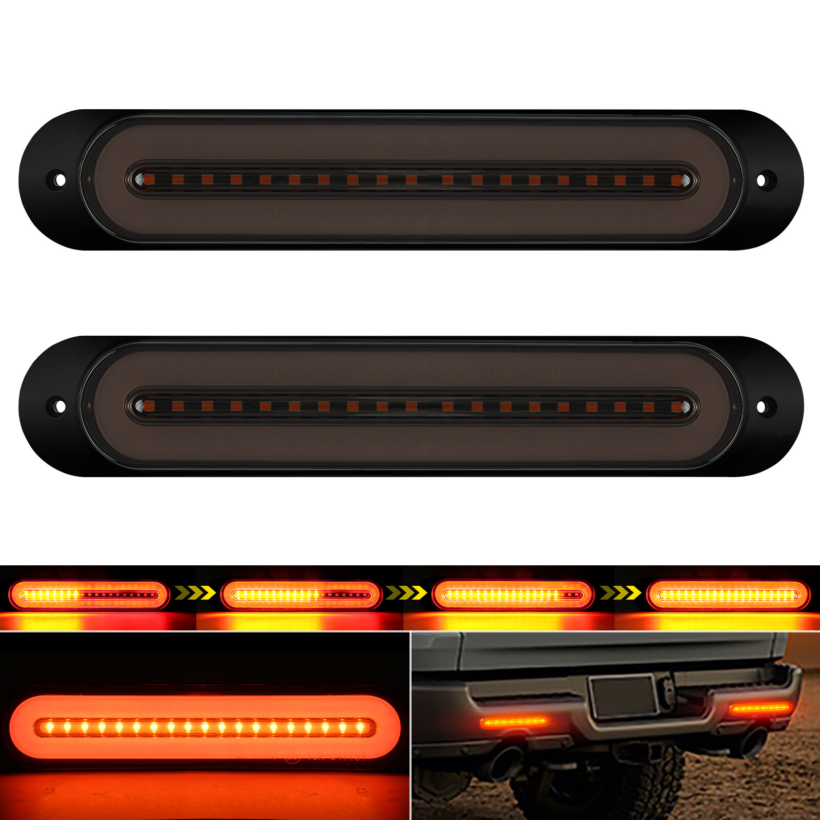 2 Universal Smoked Oval LED Stop Turn Tail Brake Lights for Trucks Trailers ATVs