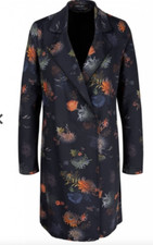 Marc Cain Coat Size 2 Rrp£435 New Uk 10 Size Navy Flowers Stretchy Light Uk