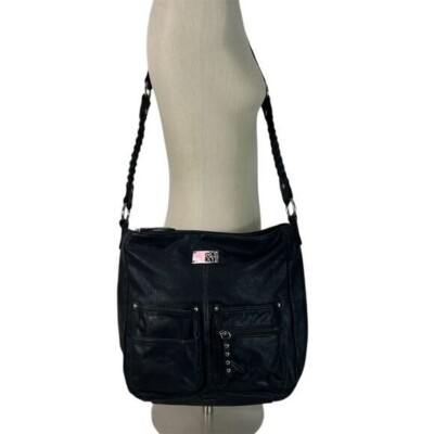 #ad #ad Roxy Women#x27;s Black Leather Sling Bag Crossbody Purse