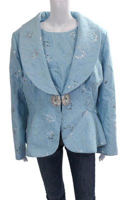 Interplay Superstar Womens Blazer Set Blue Geometric Polyester Collared Size 2XL