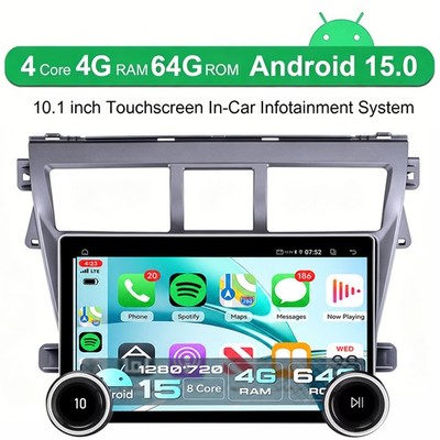 For Toyota Vios Yaris 2007-2012 Car Stereo Radio GPS WIFI Carplay Android 15 CAM