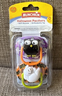 Set Of (2) Munchkin Halloween Pacifiers- OWL & GHOST -Orthodontic Tip-Brand New