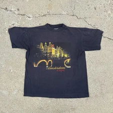Vtg Holland Amsterdam At Night Tourist T Shirt Faded Single Stitch Graphic Print