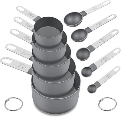 Juego de tazas y cucharas medidoras 10 piezas con mango acero para secos y líqui