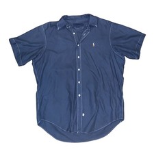 Polo Ralph Lauren Short Sleeve Button Up Shirt Navy Blue White Stitch Men s XL