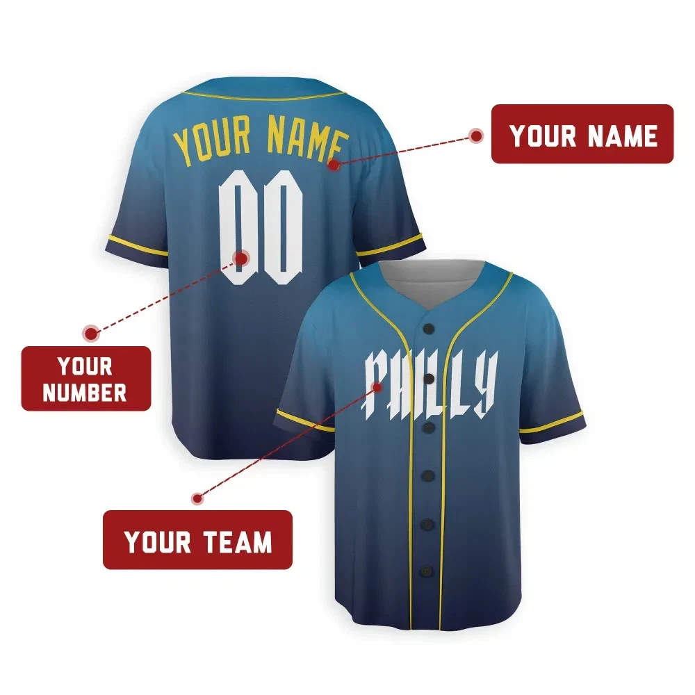 Personalized Philadelphia Phillies Jersey Blue City Connect Philly Printed