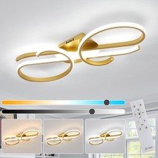 Gold Dimmable LED Ceiling Light Modern 29W Bedroom Chandelier Remote Flush Mount