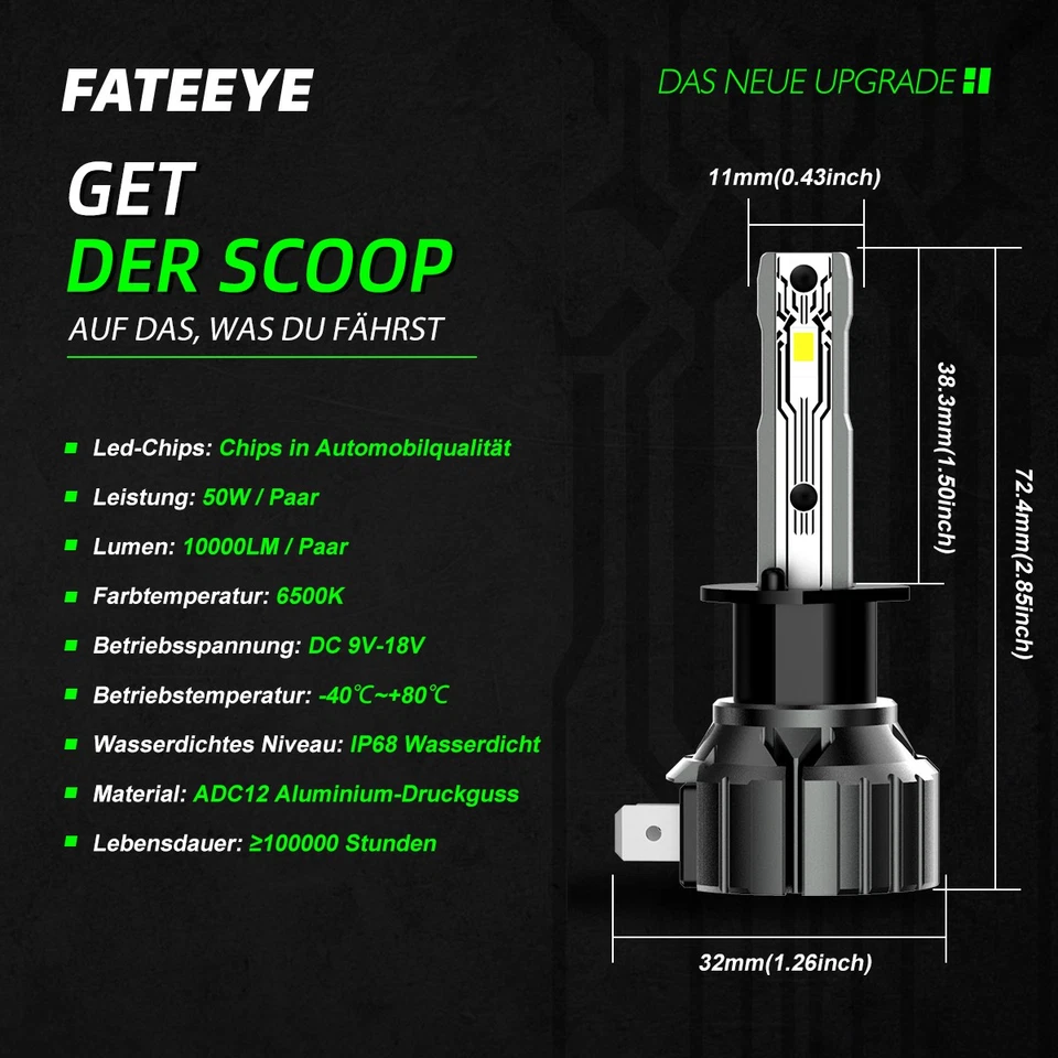 H1 LED Scheinwerfer 50W Zulassung Lampen Ersatz Halogen Xenon Fern Abblendlicht - Bild 3 von 4