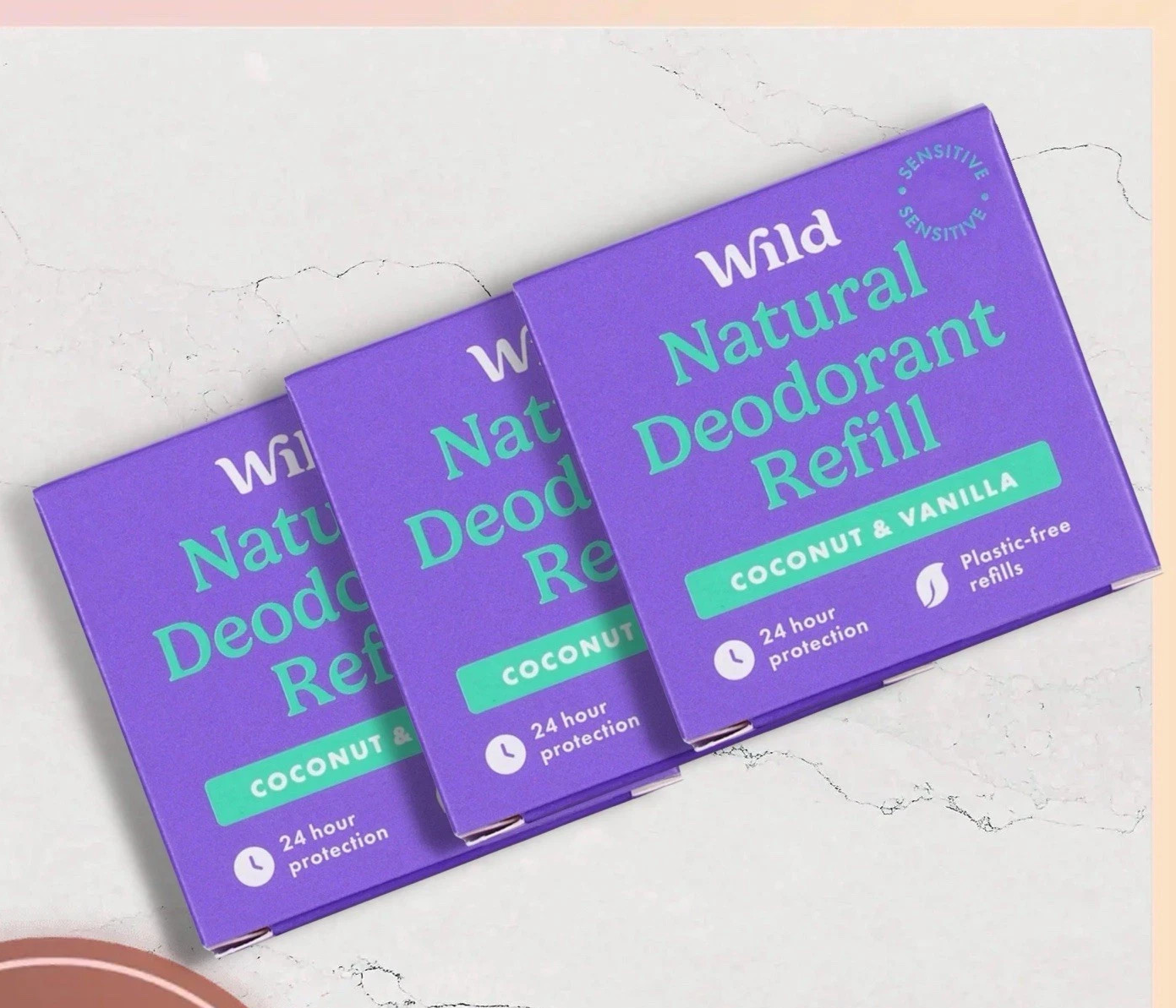 WILD Coconut & Vanilla Plastic FREE Natural 24 hour Deodorant Refill 40g-3  Pack - Image 6