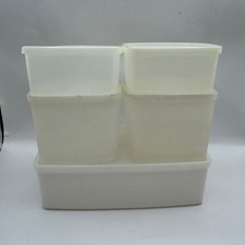 Tupperware Storage Containers Set White Vintage Rectangular Square 5pc Lids