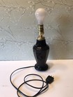 Vintage Black Glass Lamp w/ Folk Art Paper Lamp Shade-Signed — photo 9