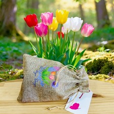 10 Mix Darwin Hybrid Tulip Bulbs in Rustic Hessian Pouch Mothers Day Garden Gift