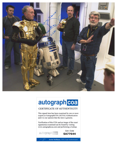Anthony Daniels Signed Star Wars C-3PO 8x10 Photo w/ George Lucas PROOF ACOA A