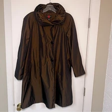 Gallery Womens vintage Jacket Coat Brown Nylon Blend Pleated Lined Regular small
