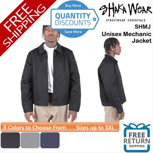 🔥 Shaka Wear Plain Blank Unisex Mechanic Jacket pockets Up To 3XL SHMJ - product listing photo