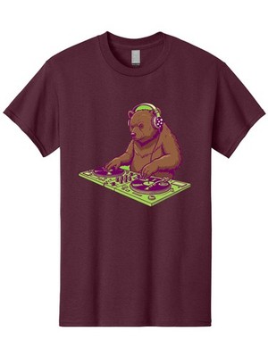 Dj-Bear-3 Mens Graphic Tee, 100% Cotton, Casual Summer Wear