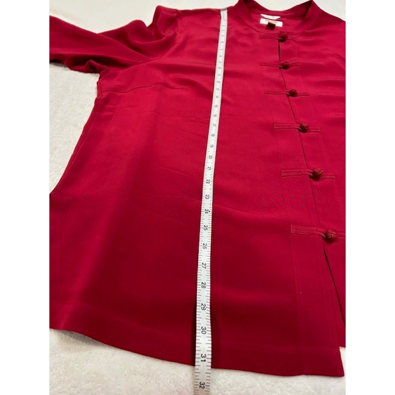 TALBOTS Deep Ruby Red Frog Button Mandarin Collar… - image 6