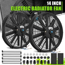 2 Set 14" High Performance Electric Slim Radiator Cooling Fan+Mounting Kit Black
