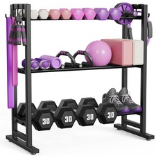 3 Tier Adjustable Dumbbell Rack, Weight Rack with Extended Base  Movable Hoo...
