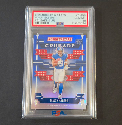 Panini 2024 Rookies & Stars Crusade Malik Nabers Blue /50 RC #C-MNS PSA 10
