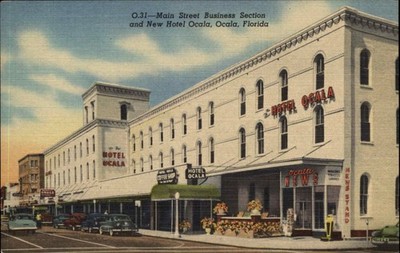Ocala FL Florida Main Street Business Sect Hotel c1930-50s Vintage Postcard
