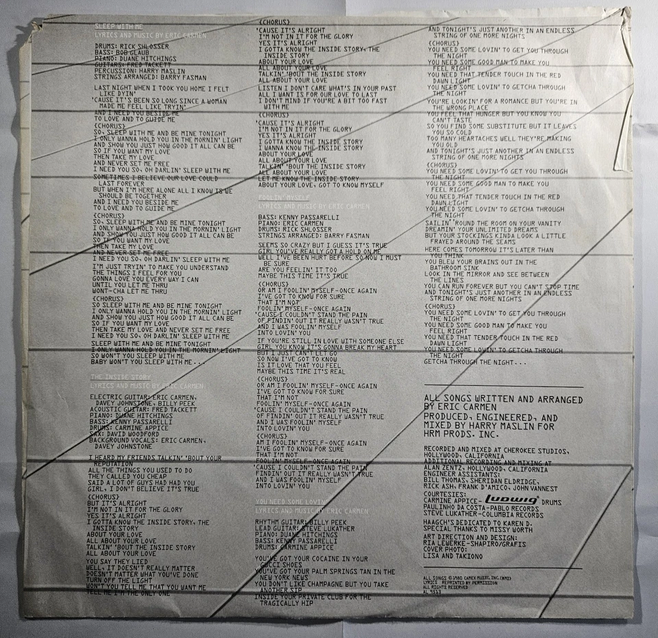 Eric Carmen - Tonight You're Mine [1980 Used Vinyl Record LP] - Image 4 of 4