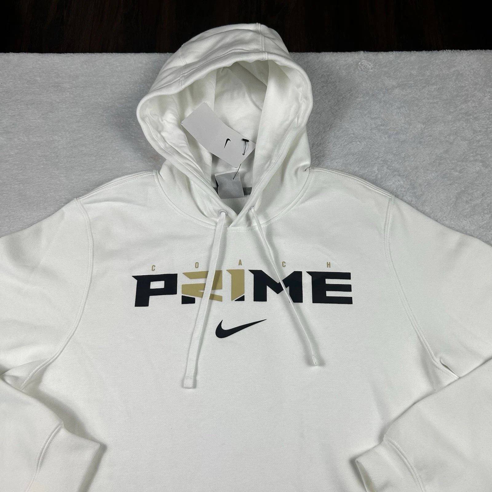 Felpa con cappuccio pullover Nike uomo Small Coach Prime 2.0 bianco club pile logo nuova con etichetta