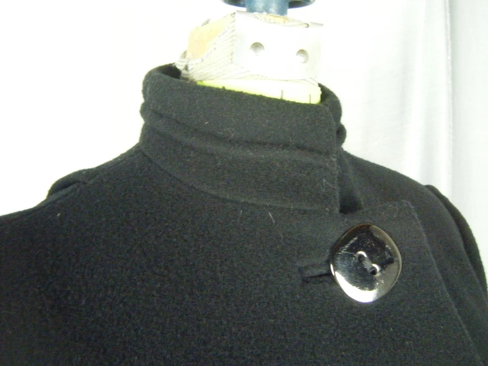 Casaco A Trigère Vintage Pauline Trigere Preto Detalhe de Tubulação de Lã Fina Casaco-Busto 41/S - Imagem 4 de 4