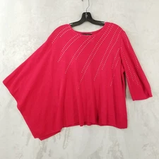 Ming Wang Sweater Women PXL Red Embellished Asymmetrical Modern Eclectic Unique