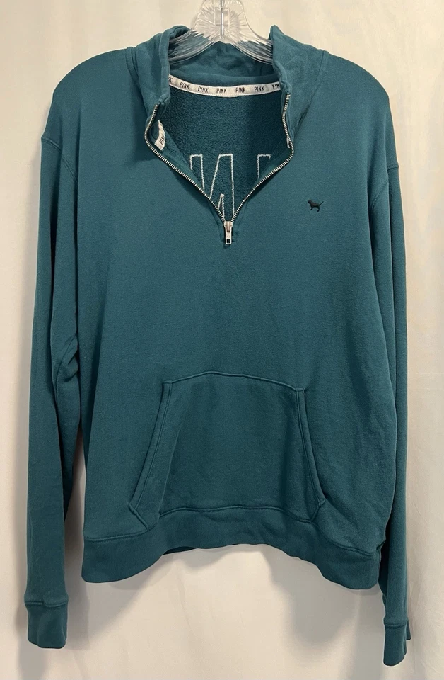 VS Rosa 1/4 Cremallera Estampado Animal Logo Teal Estilo Y2K Foto 2 de 4