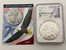 2020 1 Oz American Silver Eagle MS69 Coin In Seven K NGC Holder - 999 Sterling