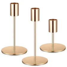 3 Pcs Gold Taper Candle Holders, Gold Candlestick Holderss, Candle Sticks Hol...