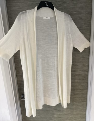 M&S sz 16 Long Cardigan Linen Mix White M&S Cardigan sz 16 Short Sleeve WornOnce - Picture 2 of 14