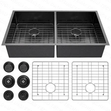 33" Black Stainless Steel Undermount  Kitchen Sink Double Bowl Basin for RV Bar